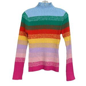Revolve Stitches & Stripes Ribbed Mockneck Colorful Top Large NWT